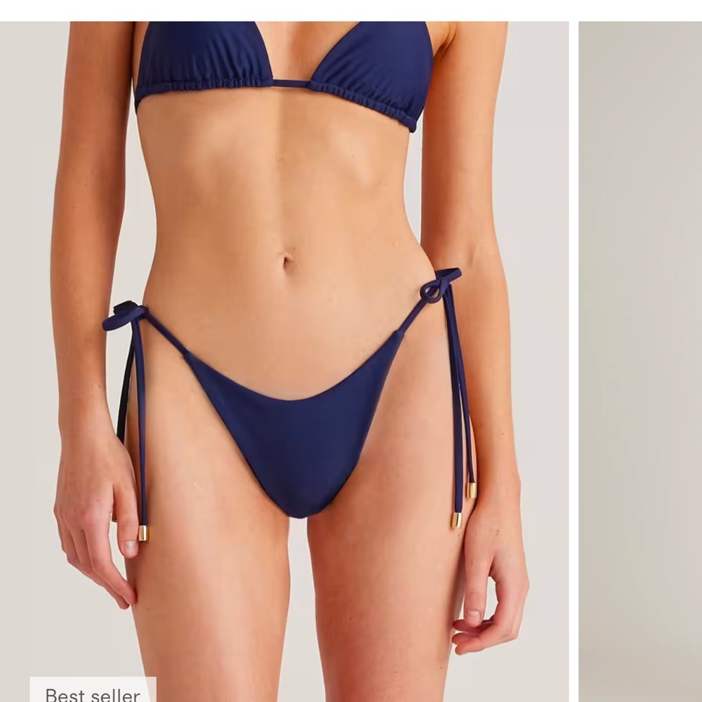 Quince Italian Adjustable Side-Tie Bikini Bottom S M Deep Navy